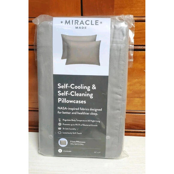 Miracle Made Pillowcases 2 Standard Uktra Soft Silky Self Cooling & Cleaning NEW - Picture 1 of 4